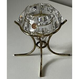 Vintage Bleikristall 24% Lead Crystal Diamond Candle Holder With Gold Stand Used